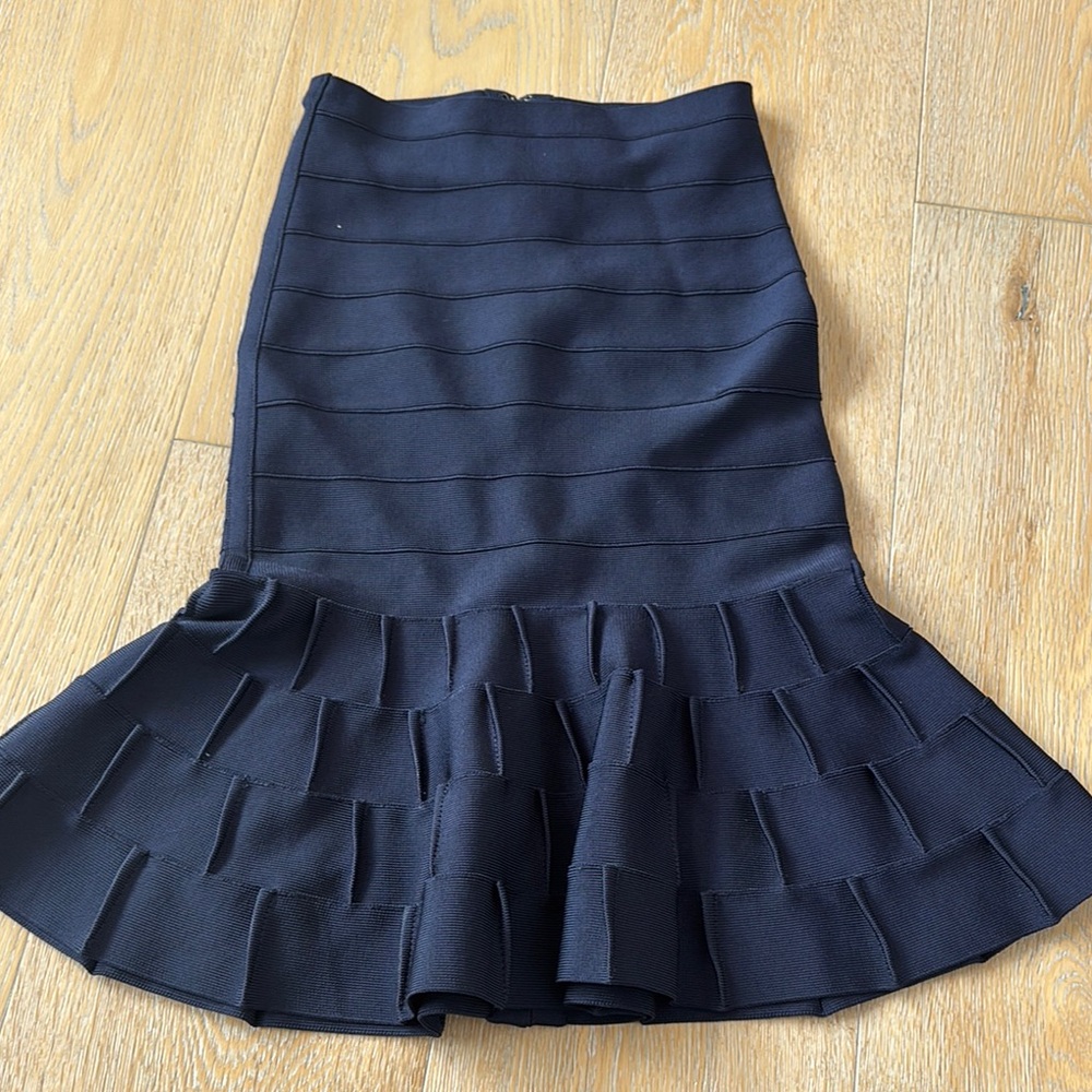 Herve Leger Elegant Navy Ruffled Skirt